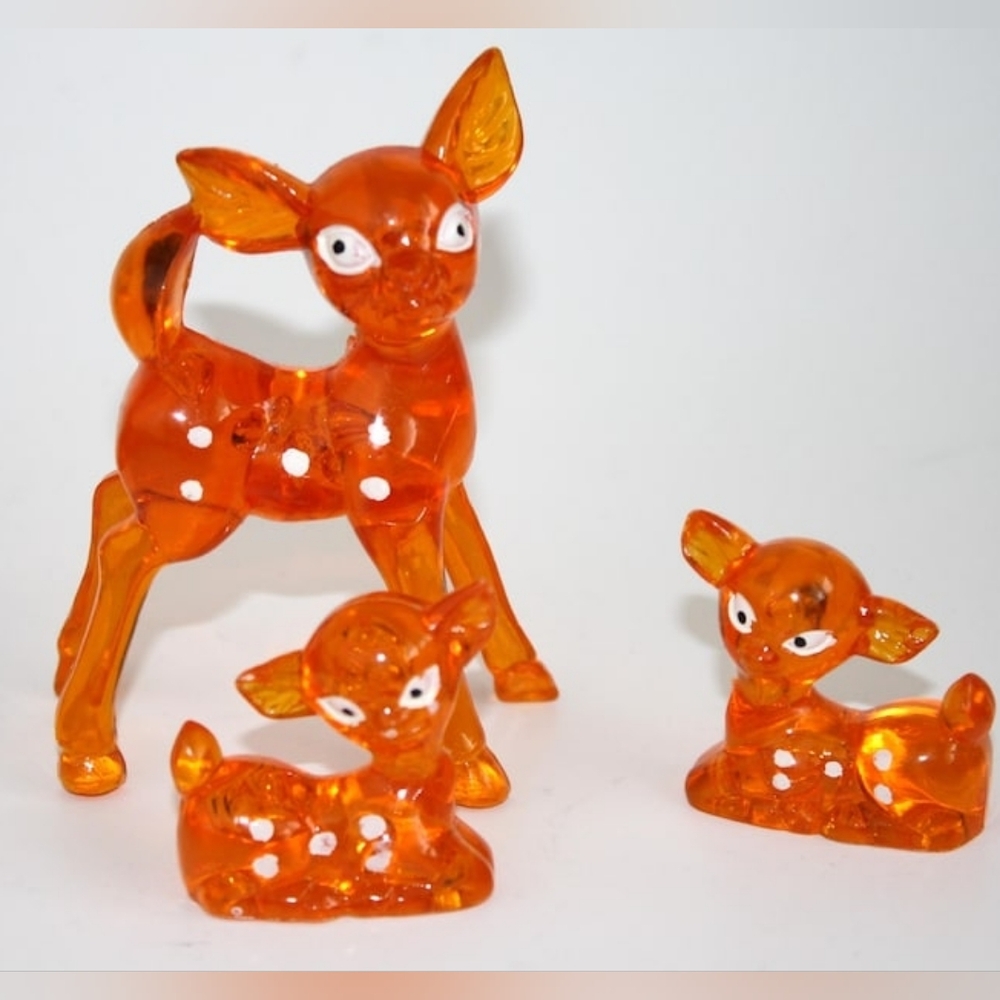 Set of 3 Vintage orange Lucite Deer/Fawns 1960s adorable Whimsy Decor